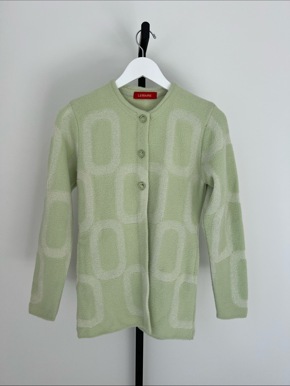 Lemaire Sage Green Geometric Knit Cardigan